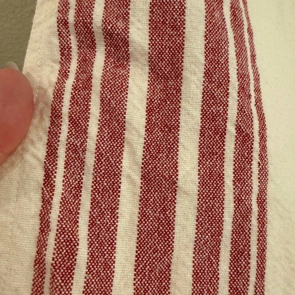 Pottery Barn Table Runner 18x108 Red Cream Stripe Farmhouse Cotton Holiday Xmas